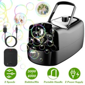 Bubble Maker Automatic Bubble Blower Portable Bubble Blowing Machine with 2 Speeds Handle 3000-4000 Bubbles Per Minute Plug-In Battery Powered