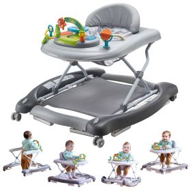 4-in-1 Baby Walker, Foldable Baby Activity Center on Wheels, 3 Adjustable Height, Music & Toys Tray