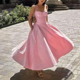French-style Elegant Retro-style Dopamine Dress With A Strapless Design (Color: Pink, size: S)