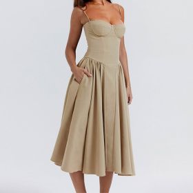 French-style Elegant Retro-style Dopamine Dress With A Strapless Design (Color: apricot, size: M)