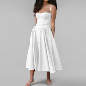 French-style Elegant Retro-style Dopamine Dress With A Strapless Design (Color: White, size: XL)