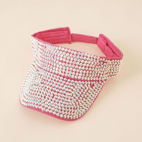 New fashion hat women's rhinestone empty top hat casual sunshade summer fashion diamond-studded personality tongue hat empty top hat (Color: Rose Red)