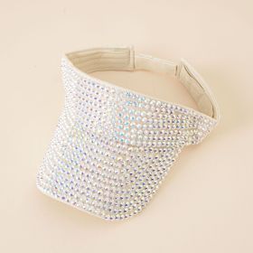 New fashion hat women's rhinestone empty top hat casual sunshade summer fashion diamond-studded personality tongue hat empty top hat (Color: Beige)