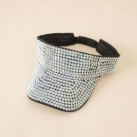 New fashion hat women's rhinestone empty top hat casual sunshade summer fashion diamond-studded personality tongue hat empty top hat (Color: Black-White)