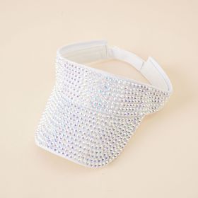 New fashion hat women's rhinestone empty top hat casual sunshade summer fashion diamond-studded personality tongue hat empty top hat (Color: White)