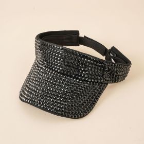New fashion hat women's rhinestone empty top hat casual sunshade summer fashion diamond-studded personality tongue hat empty top hat (Color: black)
