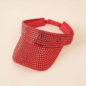 New fashion hat women's rhinestone empty top hat casual sunshade summer fashion diamond-studded personality tongue hat empty top hat (Color: Red)