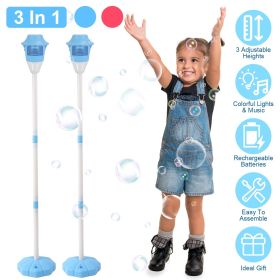 2Pack 3 In 1 Standing Bubble Machines with Colorful Lights and Music Rechargeable Bubble Maker Stands with 2 Modes 3 Adjustable Height for Party (Color: Blue)