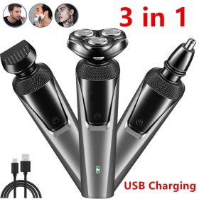 Electric Shaver Mens Razor Rotary Waterproof Pop-Up Trimmer Wet Dry Cordless (Color: Gray)