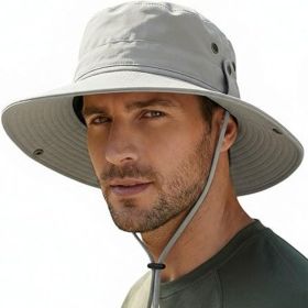 Wide Brim Sun Hat for Men, Outdoor Fishing & Hiking Hat UPF 50+, Boonie Hat with Chin Strap, Quick Dry (Color: Light Grey)