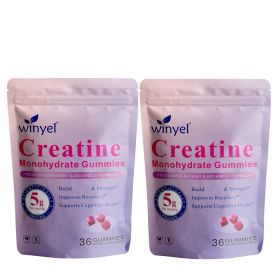 Creatine monohydrate gummies, 5 grams per serving, sugar-free creatine gummies, suitable for workouts, strength, cognitive health, and muscle sup (QTY: 2 PCS)