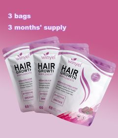 WINYEL Hair Growth Soft Chewables, containing hair growth vitamins for men and women, biotin, to help create thicker, fuller, and stronger hair (QTY: 3 PCS)